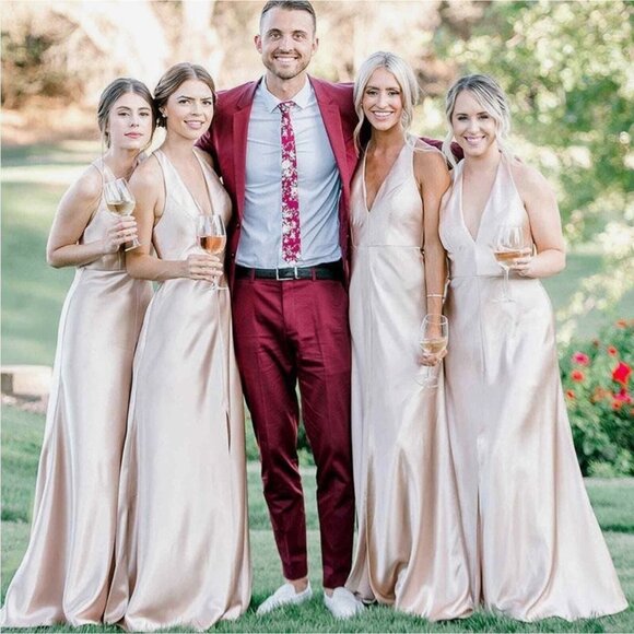 Jenny Yoo Corinne Satin Crepe Dress Halter Maxi Bridesmaid Wedding Petal 4 - Picture 5 of 15